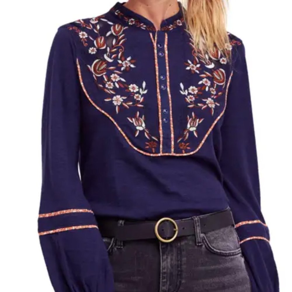 Free People Embroidered Peasant Blouse